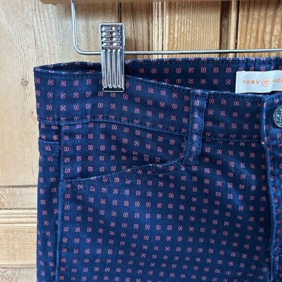 Tory Burch 25 Navy‎ Blue Red Skinny Pants Jeans Printed Dotted - Picture 3 of 14